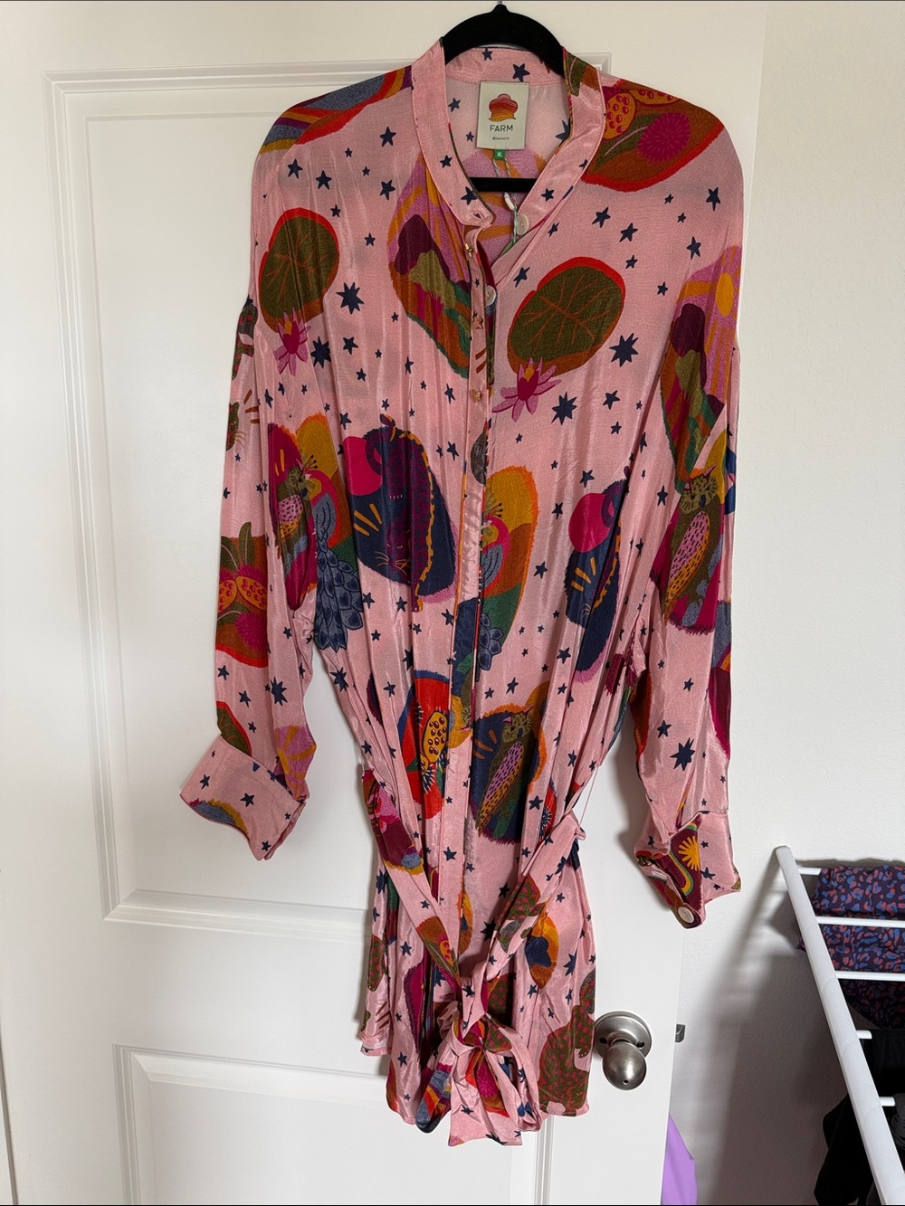FARM Rio Light Pink Dream Collage Shirtdress XL NWT